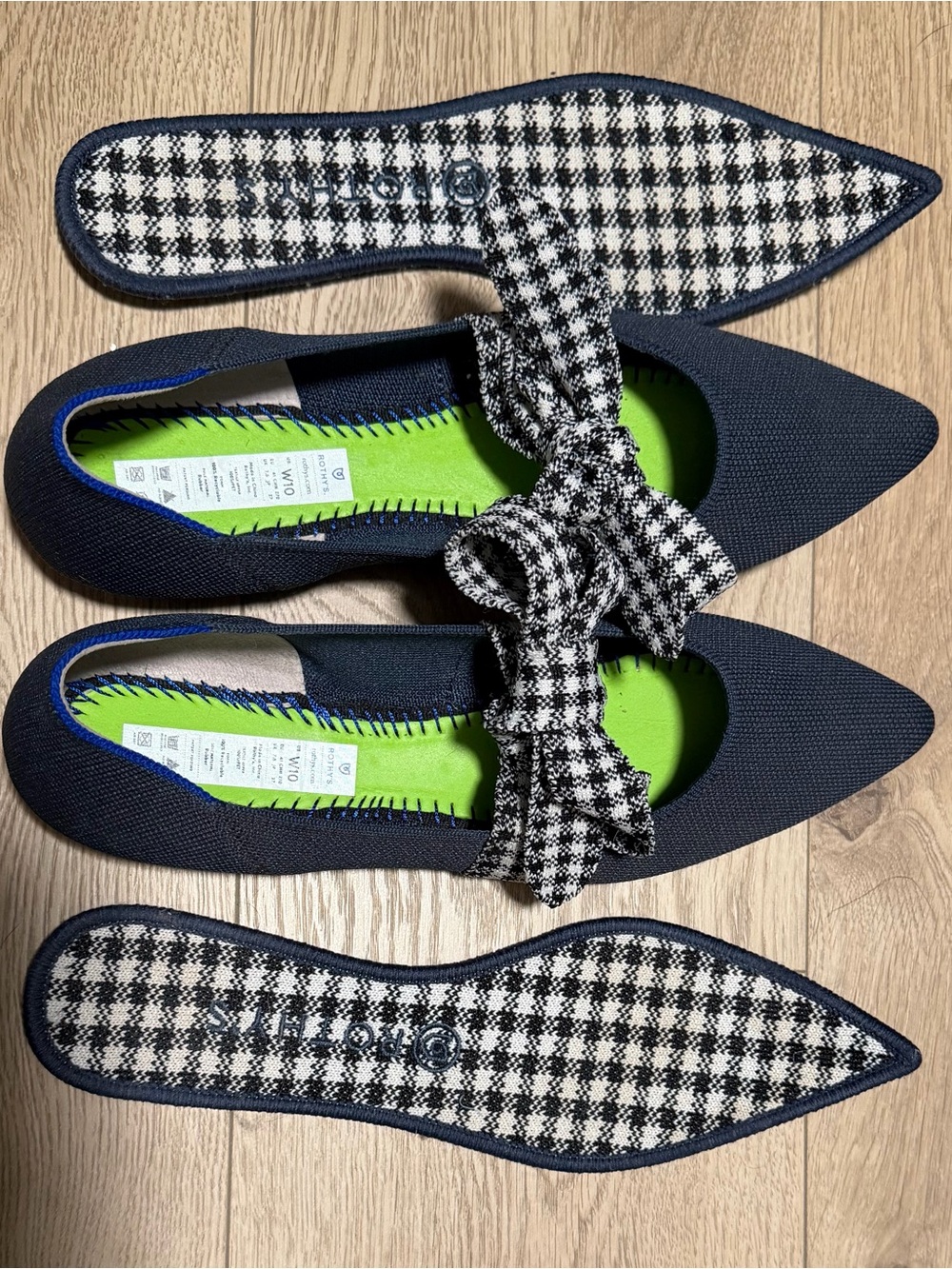 Rothy’s gingham Mary Jane pointed toe flats and navy blue - Picture 6 of 6